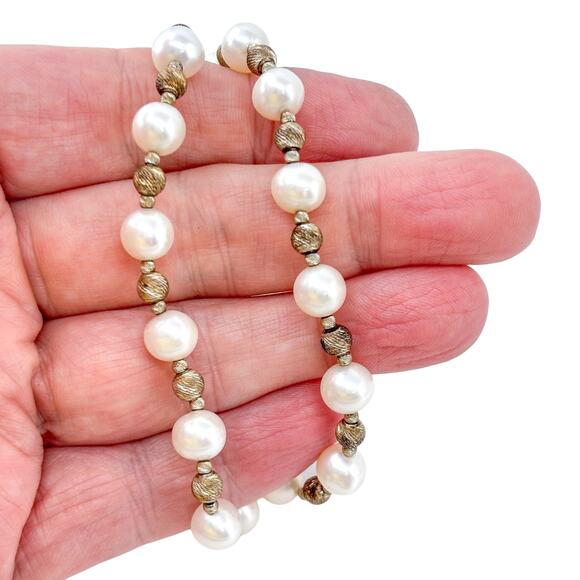 Estate Sterling Silver 925 White Pearl Beaded Necklace 18" - Picture 1 of 6